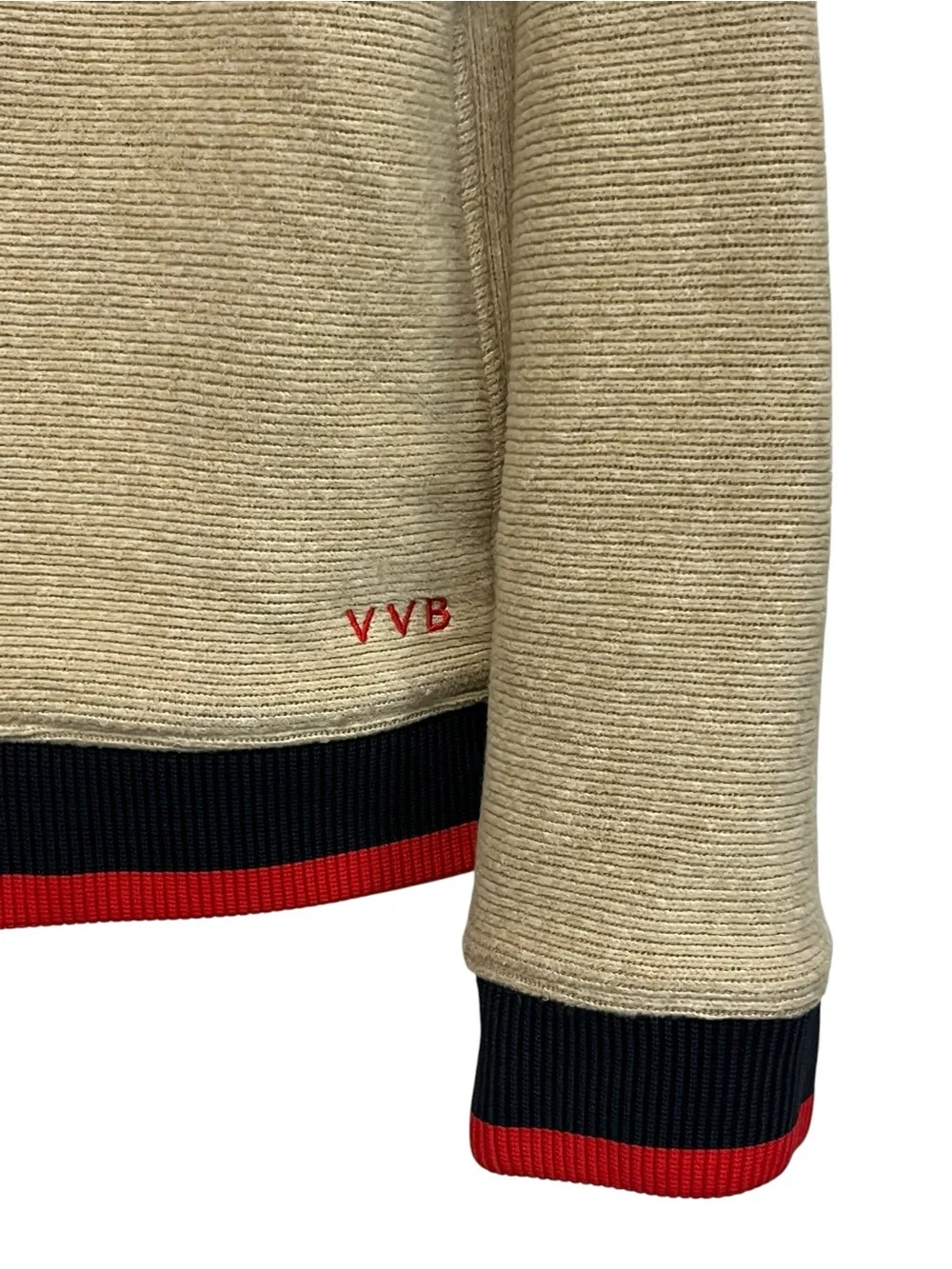RARE Victoria Victoria Beckham | Beige Ribbed Cowl neck Zipper Striped Sweater L